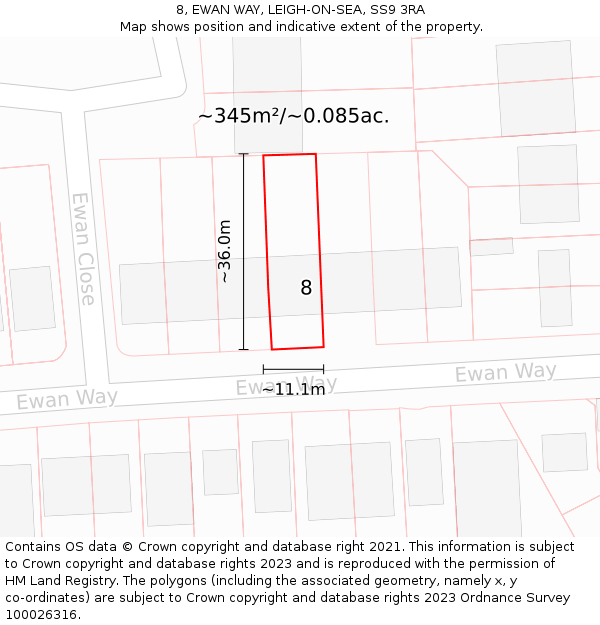 8, EWAN WAY, LEIGH-ON-SEA, SS9 3RA: Plot and title map