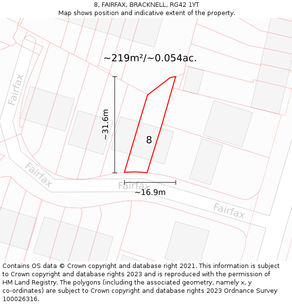 8, FAIRFAX, BRACKNELL, RG42 1YT: Plot and title map