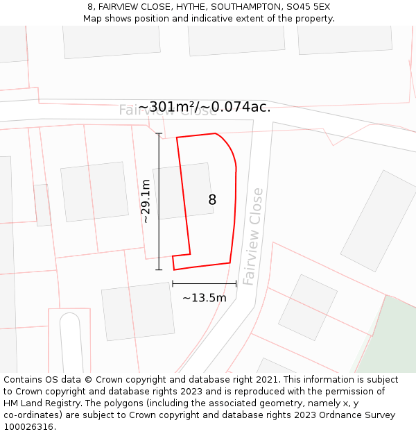 8, FAIRVIEW CLOSE, HYTHE, SOUTHAMPTON, SO45 5EX: Plot and title map