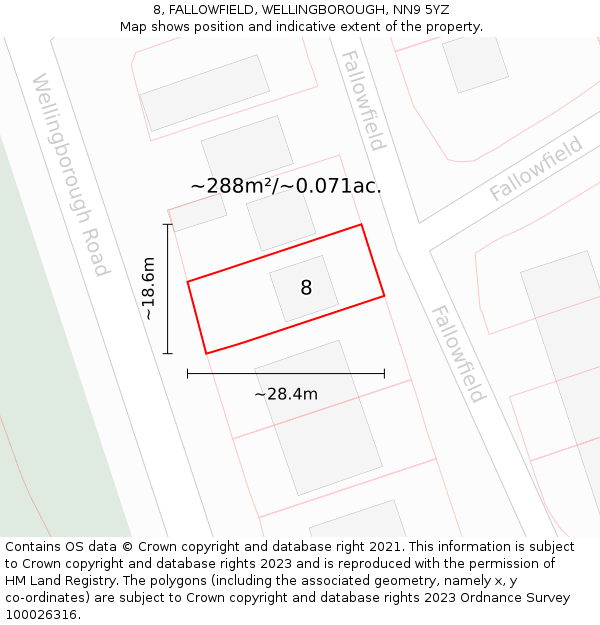 8, FALLOWFIELD, WELLINGBOROUGH, NN9 5YZ: Plot and title map