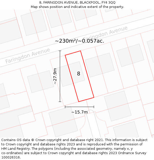 8, FARINGDON AVENUE, BLACKPOOL, FY4 3QQ: Plot and title map