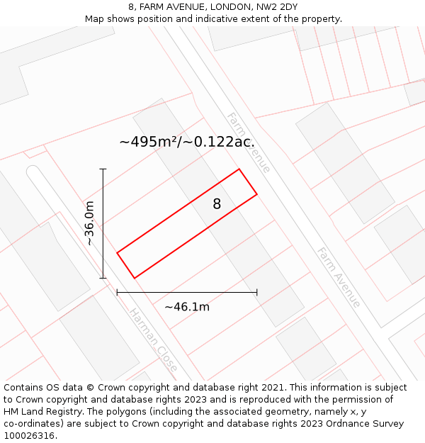 8, FARM AVENUE, LONDON, NW2 2DY: Plot and title map