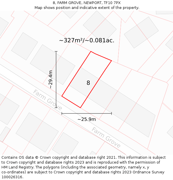 8, FARM GROVE, NEWPORT, TF10 7PX: Plot and title map