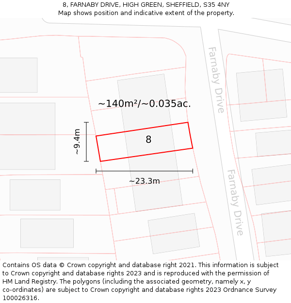 8, FARNABY DRIVE, HIGH GREEN, SHEFFIELD, S35 4NY: Plot and title map