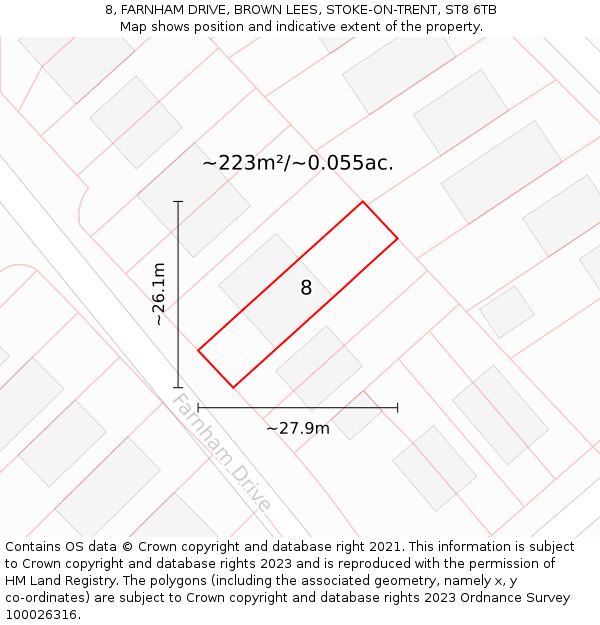 8, FARNHAM DRIVE, BROWN LEES, STOKE-ON-TRENT, ST8 6TB: Plot and title map