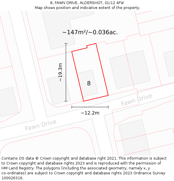 8, FAWN DRIVE, ALDERSHOT, GU12 4FW: Plot and title map