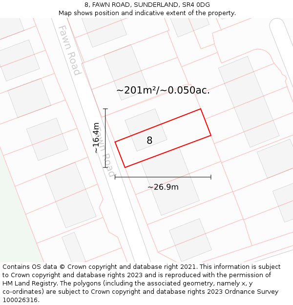 8, FAWN ROAD, SUNDERLAND, SR4 0DG: Plot and title map