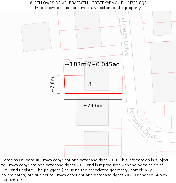 8, FELLOWES DRIVE, BRADWELL, GREAT YARMOUTH, NR31 8QR: Plot and title map