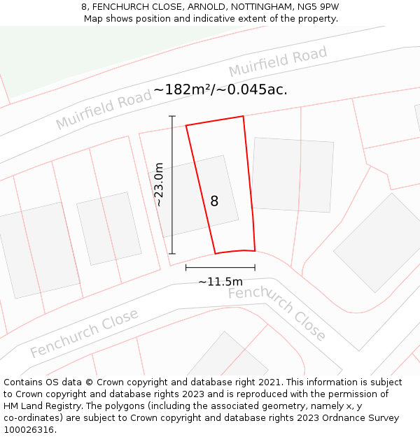 8, FENCHURCH CLOSE, ARNOLD, NOTTINGHAM, NG5 9PW: Plot and title map