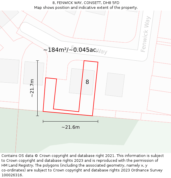 8, FENWICK WAY, CONSETT, DH8 5FD: Plot and title map