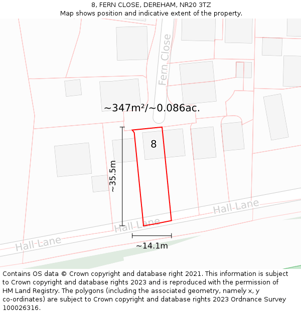 8, FERN CLOSE, DEREHAM, NR20 3TZ: Plot and title map
