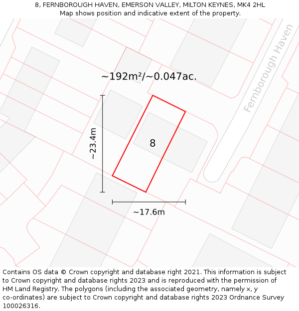 8, FERNBOROUGH HAVEN, EMERSON VALLEY, MILTON KEYNES, MK4 2HL: Plot and title map