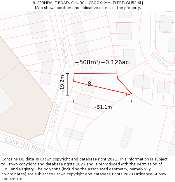 8, FERNDALE ROAD, CHURCH CROOKHAM, FLEET, GU52 6LJ: Plot and title map