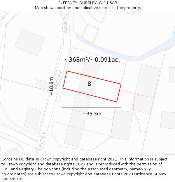 8, FERNEY, DURSLEY, GL11 5AB: Plot and title map