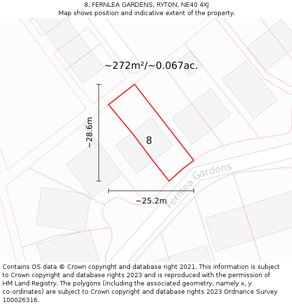 8, FERNLEA GARDENS, RYTON, NE40 4XJ: Plot and title map