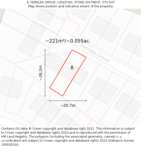 8, FERNLEA GROVE, LONGTON, STOKE-ON-TRENT, ST3 5HT: Plot and title map