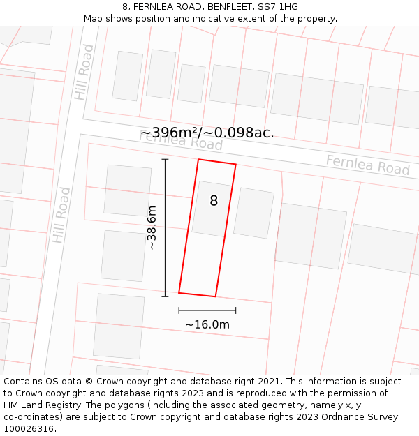 8, FERNLEA ROAD, BENFLEET, SS7 1HG: Plot and title map