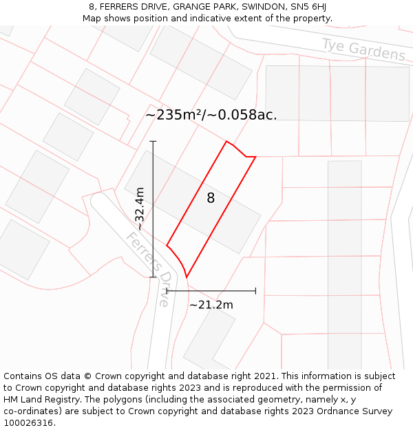 8, FERRERS DRIVE, GRANGE PARK, SWINDON, SN5 6HJ: Plot and title map