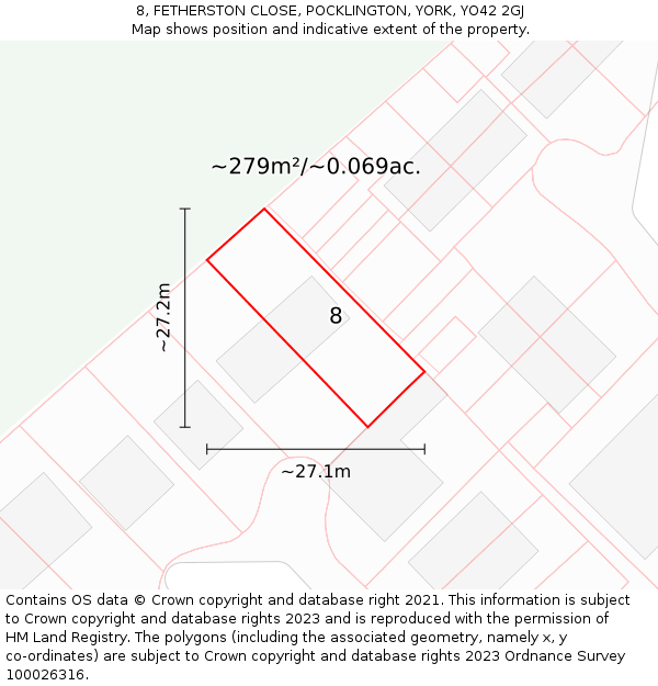 8, FETHERSTON CLOSE, POCKLINGTON, YORK, YO42 2GJ: Plot and title map