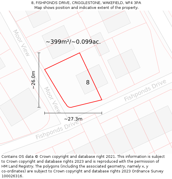 8, FISHPONDS DRIVE, CRIGGLESTONE, WAKEFIELD, WF4 3PA: Plot and title map