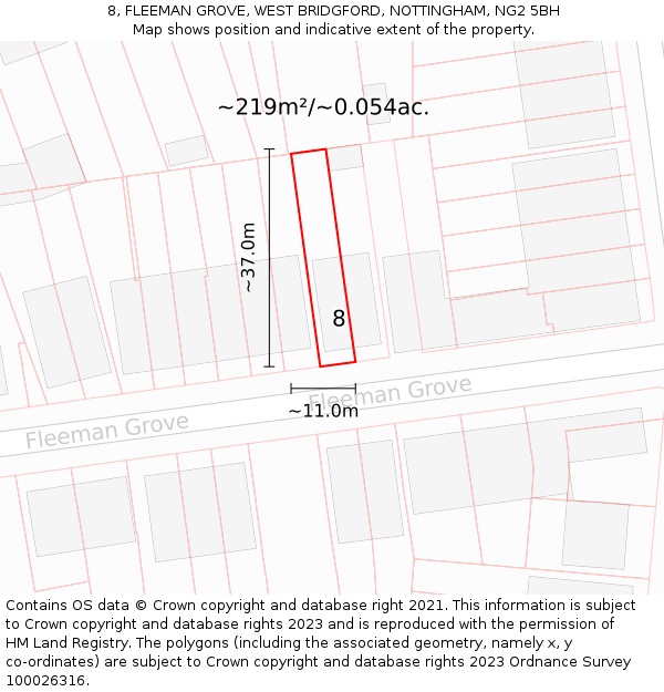 8, FLEEMAN GROVE, WEST BRIDGFORD, NOTTINGHAM, NG2 5BH: Plot and title map