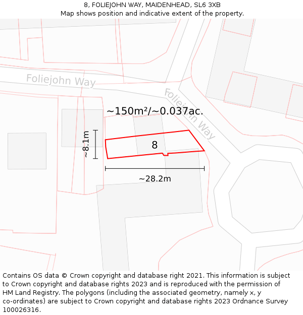 8, FOLIEJOHN WAY, MAIDENHEAD, SL6 3XB: Plot and title map