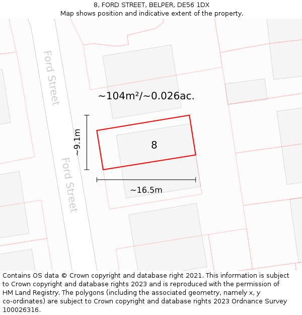 8, FORD STREET, BELPER, DE56 1DX: Plot and title map