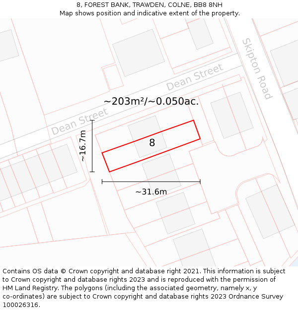 8, FOREST BANK, TRAWDEN, COLNE, BB8 8NH: Plot and title map