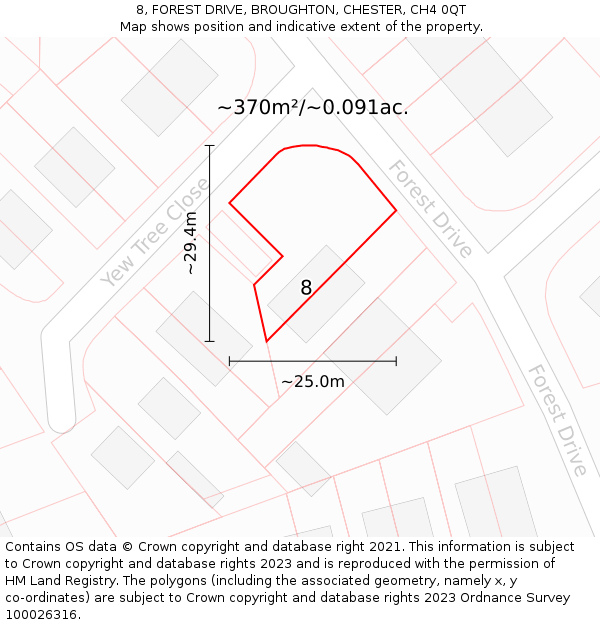 8, FOREST DRIVE, BROUGHTON, CHESTER, CH4 0QT: Plot and title map