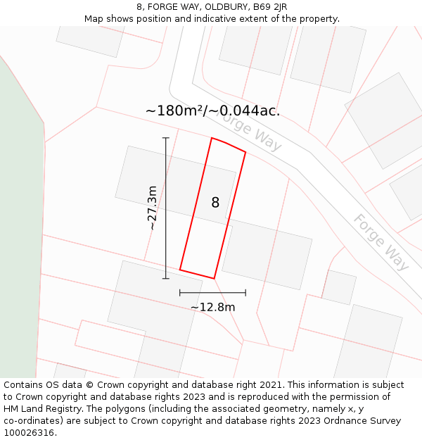 8, FORGE WAY, OLDBURY, B69 2JR: Plot and title map