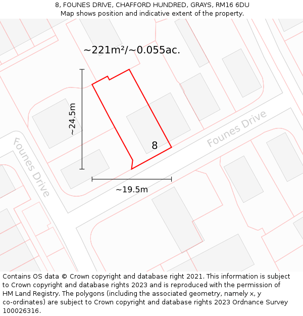 8, FOUNES DRIVE, CHAFFORD HUNDRED, GRAYS, RM16 6DU: Plot and title map