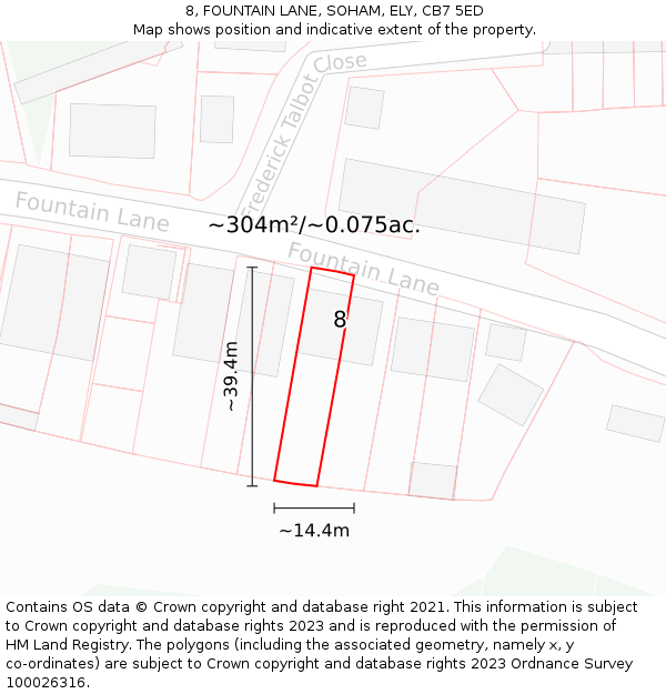 8, FOUNTAIN LANE, SOHAM, ELY, CB7 5ED: Plot and title map