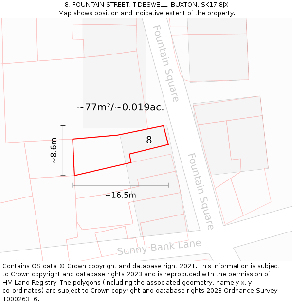 8, FOUNTAIN STREET, TIDESWELL, BUXTON, SK17 8JX: Plot and title map