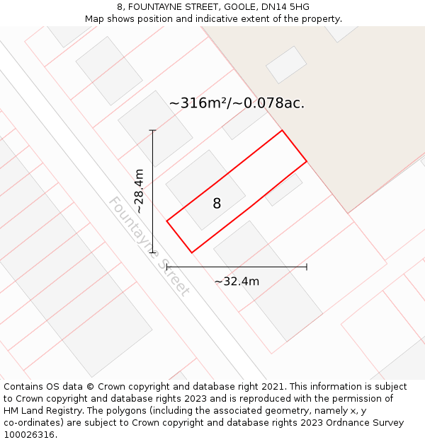 8, FOUNTAYNE STREET, GOOLE, DN14 5HG: Plot and title map