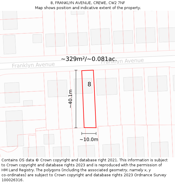 8, FRANKLYN AVENUE, CREWE, CW2 7NF: Plot and title map