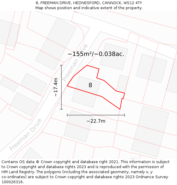 8, FREEMAN DRIVE, HEDNESFORD, CANNOCK, WS12 4TY: Plot and title map