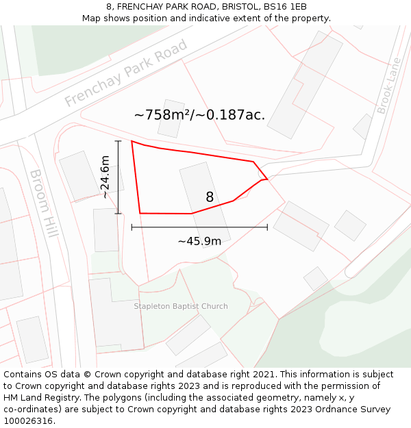 8, FRENCHAY PARK ROAD, BRISTOL, BS16 1EB: Plot and title map