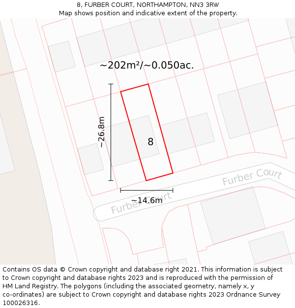 8, FURBER COURT, NORTHAMPTON, NN3 3RW: Plot and title map