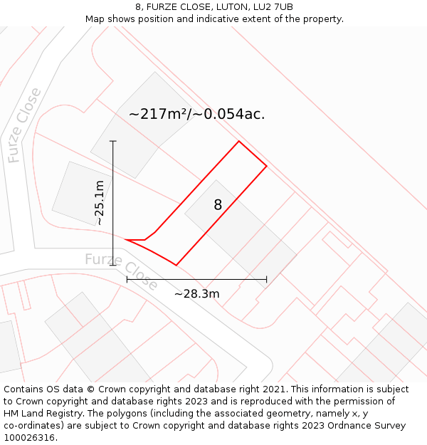 8, FURZE CLOSE, LUTON, LU2 7UB: Plot and title map