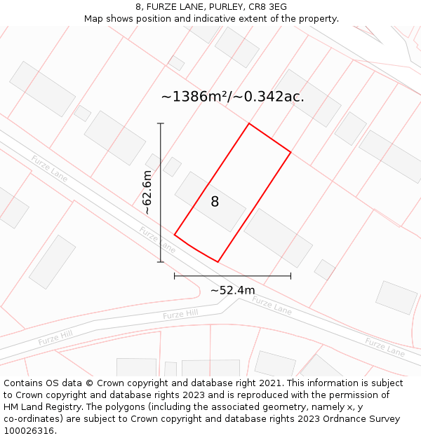 8, FURZE LANE, PURLEY, CR8 3EG: Plot and title map