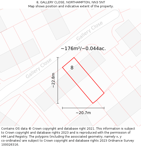 8, GALLERY CLOSE, NORTHAMPTON, NN3 5NT: Plot and title map