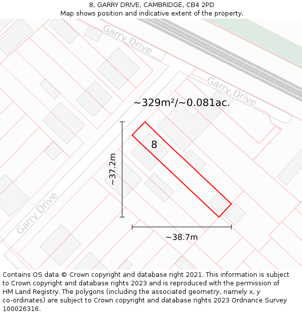 8, GARRY DRIVE, CAMBRIDGE, CB4 2PD: Plot and title map