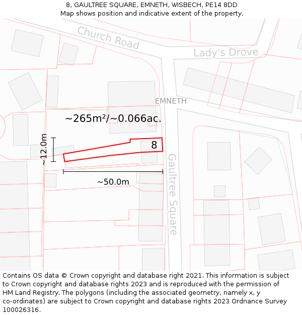 8, GAULTREE SQUARE, EMNETH, WISBECH, PE14 8DD: Plot and title map