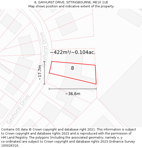 8, GAYHURST DRIVE, SITTINGBOURNE, ME10 1UE: Plot and title map