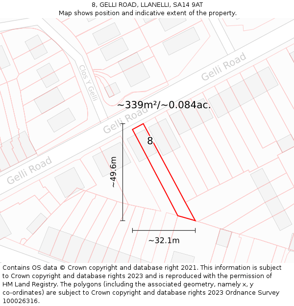 8, GELLI ROAD, LLANELLI, SA14 9AT: Plot and title map