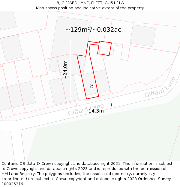 8, GIFFARD LANE, FLEET, GU51 1LA: Plot and title map