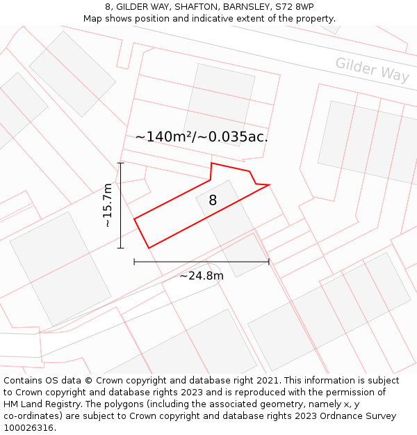 8, GILDER WAY, SHAFTON, BARNSLEY, S72 8WP: Plot and title map