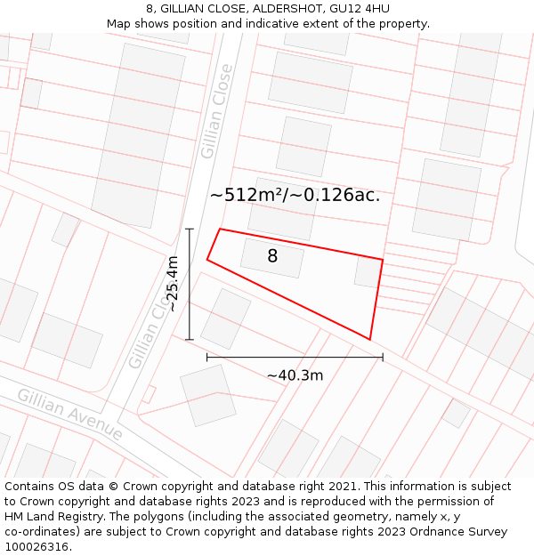 8, GILLIAN CLOSE, ALDERSHOT, GU12 4HU: Plot and title map