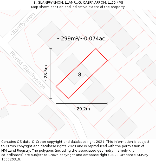 8, GLANFFYNNON, LLANRUG, CAERNARFON, LL55 4PS: Plot and title map