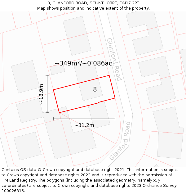 8, GLANFORD ROAD, SCUNTHORPE, DN17 2PT: Plot and title map